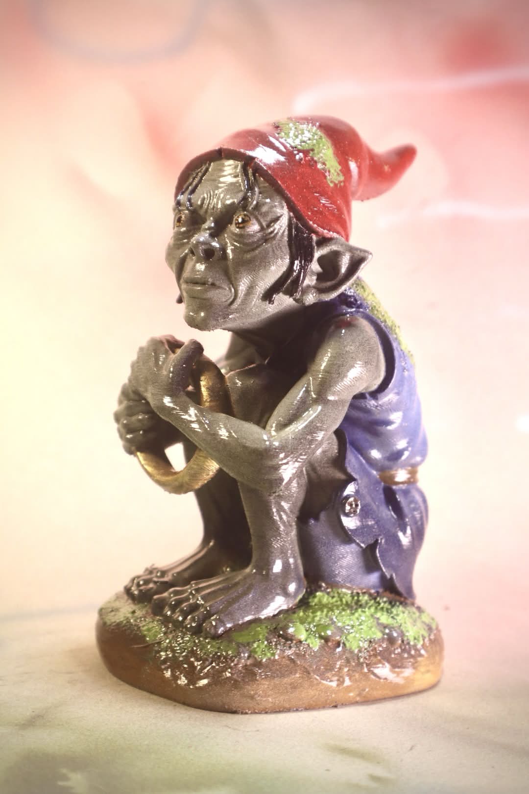 Custom gnome 3D print after processing and painting